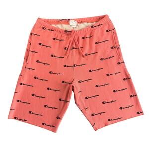 Champion Reverse Weave Logo Print Shorts Mens L Salmon Peach Y2K AOP